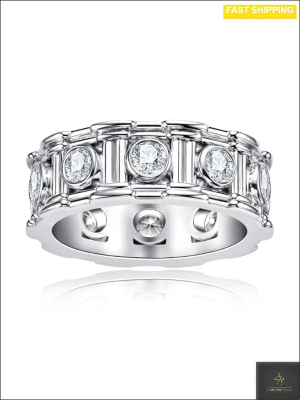 Moissanite Wedding Band 925 Sterling Silver Roman Column Eternity Ring for Men